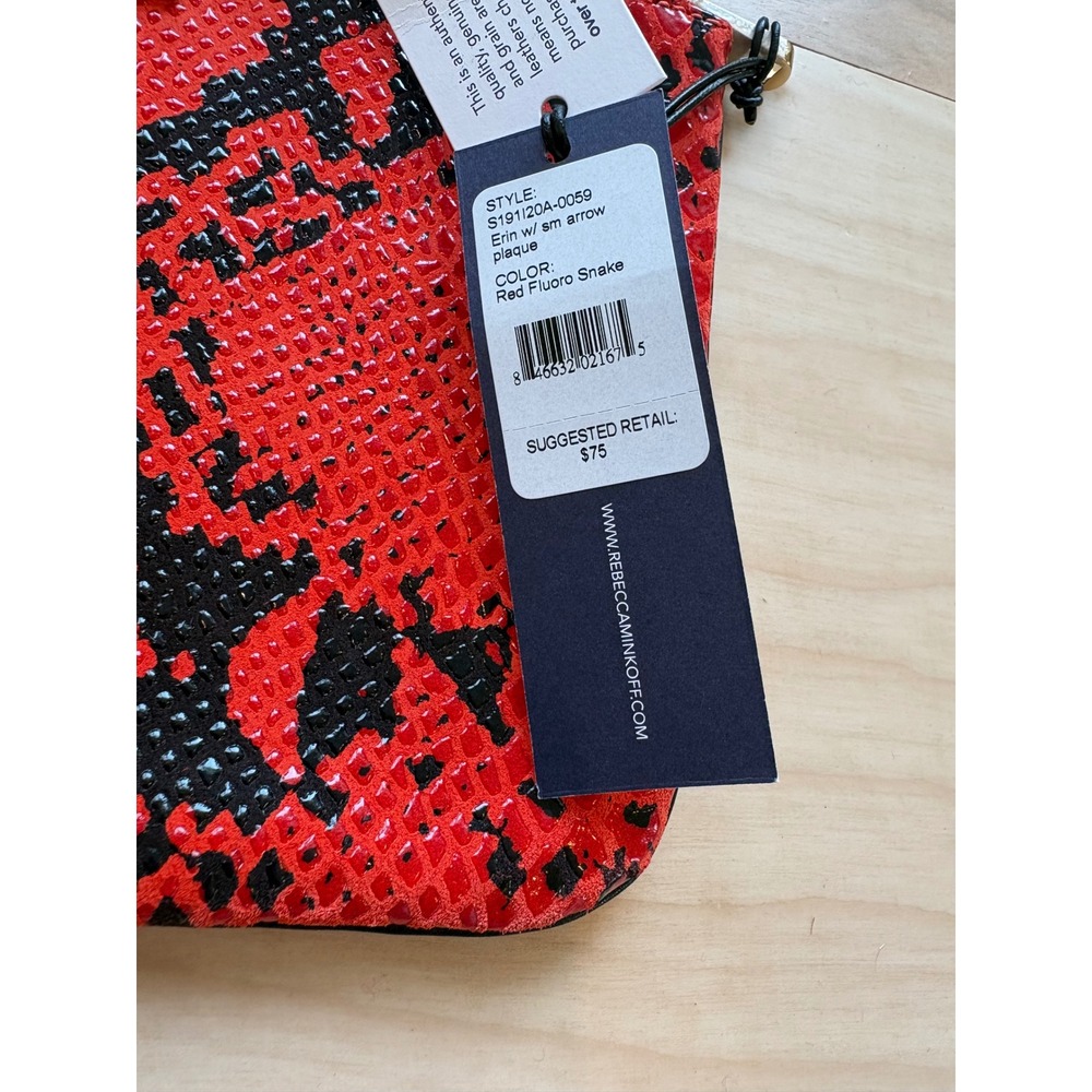 Rebecca Minkoff Erin Clutch Red Black Fluoro Snake Leather Zipper Pouch NEW - Picture 4 of 7
